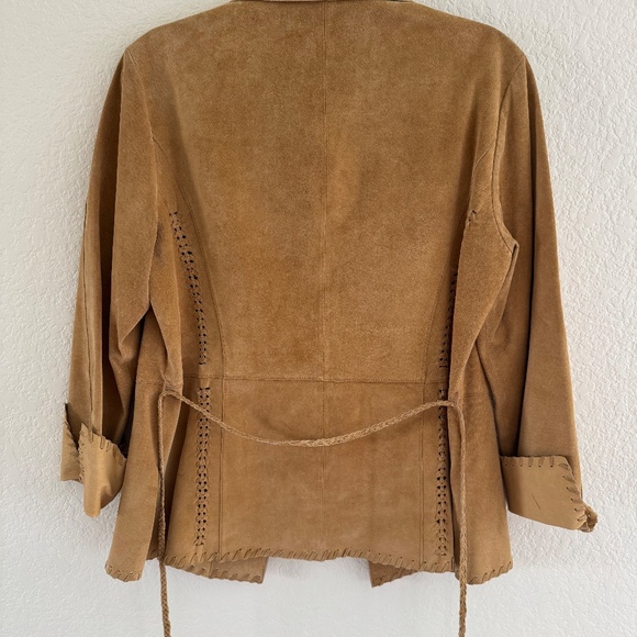 Helline Tan Suede Jacket | Western Whipstitch Leather Blazer | Size 42 - Picture 6 of 6